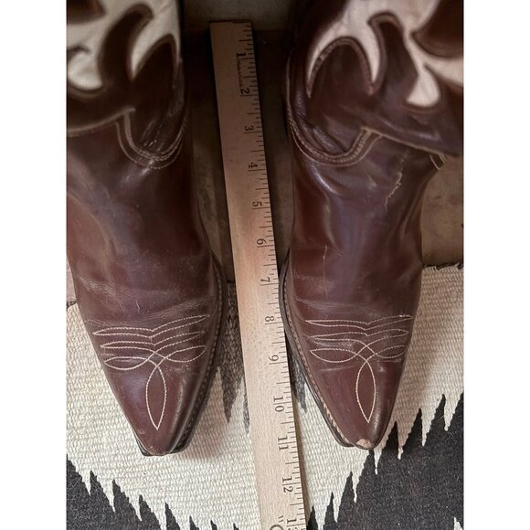 Vintage Frye Cowboy Boots Women's 8.5M (please read), brown, with red and white - Picture 7 of 10